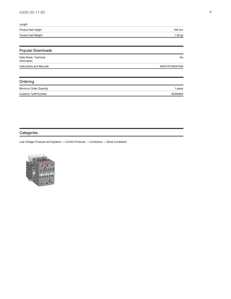 ABB AX50-30-11-80 Magnetic Contactor 1SBL351074R8011