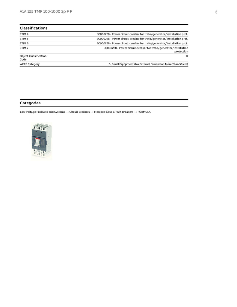 Abs1003b ABB MCCB 100A 3P A1A 10KA @ 240V Model# 1SDA066520R1 – Zenith United ...