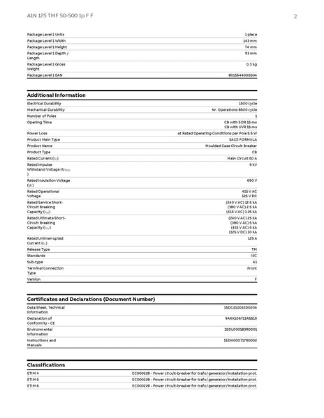 ABB MCCB 50A 1P A1N 25KA @ 240V Model# 1SDA066690R1