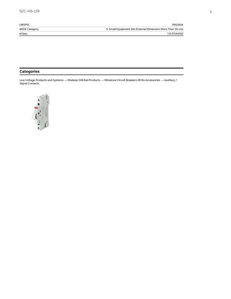ABB Auxiliary Contact  Model# S2C-H6-11R