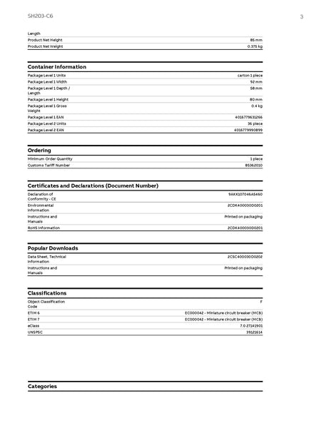 ABB MCB 6A 3P SH203-C6 10KA@220V, 6KA @440V Model# 2CDS213001R0064