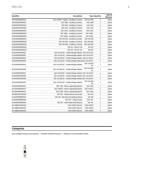 ABB MCB 16A 1P S201-C16 10KA@230V Model# 2CDS251001R0164