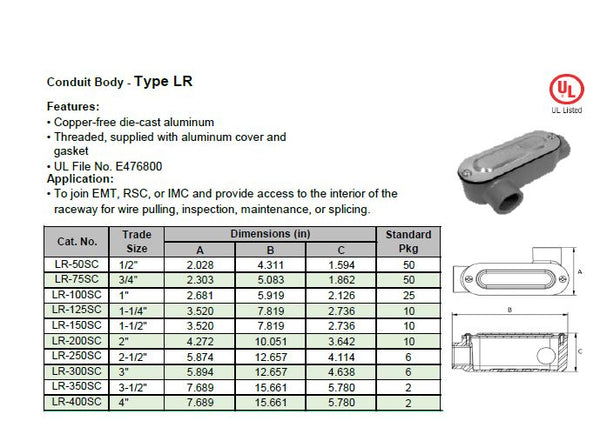 McGill Conduit Body Type LR Threaded 3-1/2" Model# LR-350SC