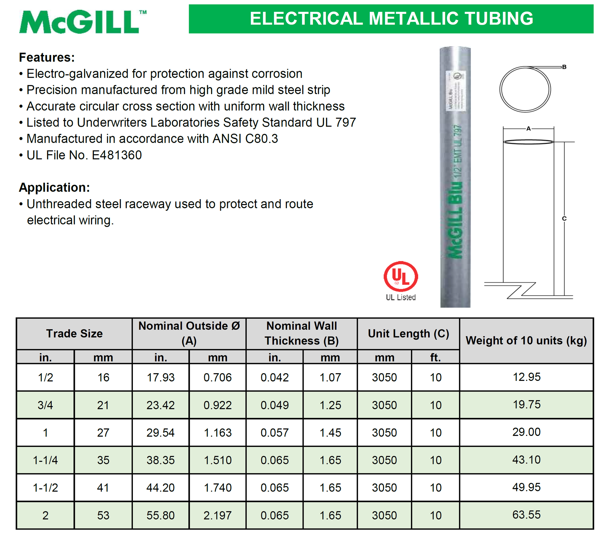 McGill EMT Conduit 1/2 " Model# EMT-012-MGB – Zenith United Electric