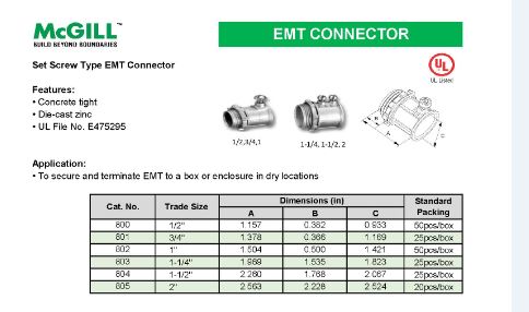 McGill EMT Connector (Set-Screw) 1-1/4" Model# 803