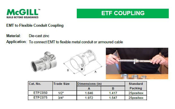 McGill EMT to Flexible Conduit Coupling 3/4" Model# ETFC075