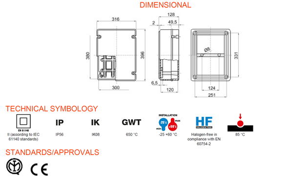 GEWISS Electrical Junction Box 380X300X120 IP56 Model# GW44210