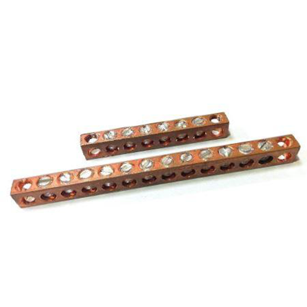 McGill Copper Neutral Bar - 2.56 X .31 X .44, 6 Circuits, 8 Holes, Mounting Hole Position 1 and 8 Model# MGCNB6-8