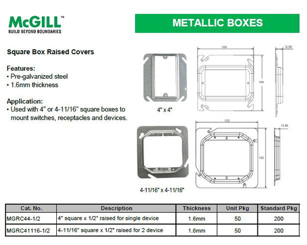 Mcgill Device cover 4" Square X 1/2" Model# MGRC44-1/2