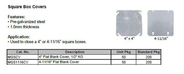 McGill 4-11/16" Flat Blank Cover 1/2" KO Model# MGS1116CV