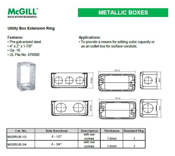 McGill Extension Ring- Utility Box Sides-8-1/2 KOS with Ear Screws  Model# MGERUB-1/2