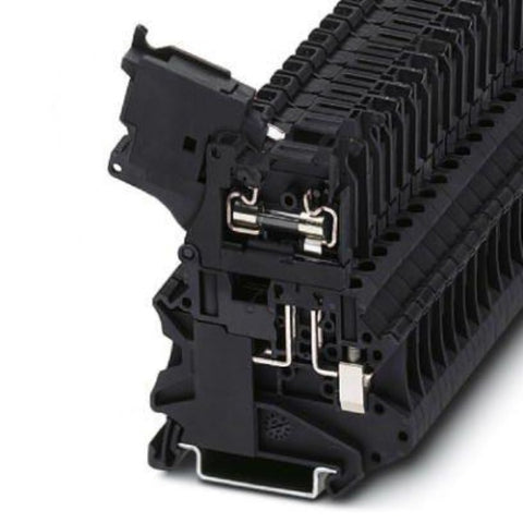 Phoenix Contact Fused DIN Rail Terminal, UT Series, Cable Size: 26 → 10 AWG Black Model# 3046032