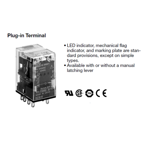 IDEC Unversal Relay 10A DPDT 110VDC Standard W/LED Lamp Model# RU2S-C-D110