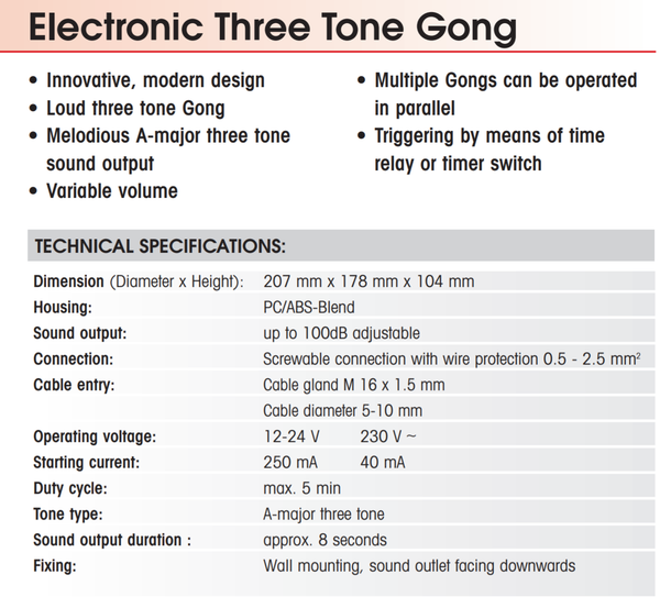 Werma  Electronic Three Tone Gong, 12-24VAC/DC Model# 172.000.75