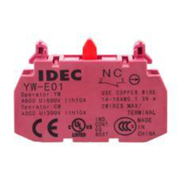 IDEC Contact Block, YW Series, 1NC Model# YW-E01