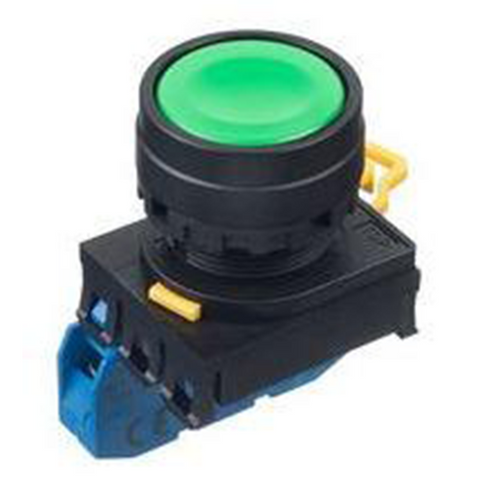 IDEC Pushbutton Switch, 22mm, Flush, Maintained, 1NO, Green  Model# YW1B-A1E10G