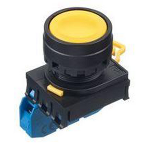 IDEC Pushbutton Switch, 22mm, Flush, Maintained, 1NO, Yellow Model# YW1B-A1E10Y