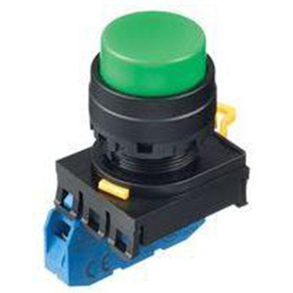 IDEC Pushbutton Switch, 22mm, Extended, Maintained, 1NO, Green Model# YW1B-A2E10G