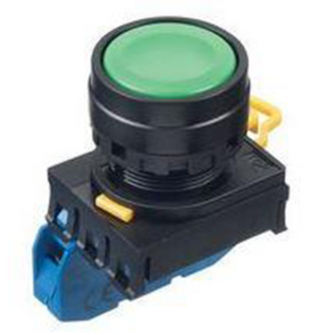 IDEC Pushbutton Switch, 22mm, Flush, Momentary, 1NO, Green Model# YW1B-M1E10G
