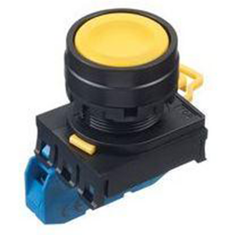 IDEC Pushbutton Switch, 22mm, Flush, Momentary, 1NO, Yellow Model# YW1B-M1E10Y
