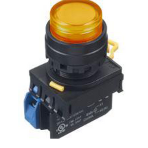 IDEC Illum.(LED) Pushbutton Switch, 22mm, Extended, Momentary, 1NO, 24VAC/DC, Amber Model# YW1L-M2E10Q4A
