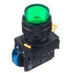 IDEC Illum.(LED) Pushbutton Switch, 22mm, Extended, Momentary, NO, 110VAC/DC, Green Model# YW1L-M2E10QHG