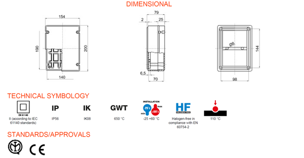 GEWISS Electrical Junction Box Transparent Clear Lid 190X140X70 IP56 Model# GW 44 427