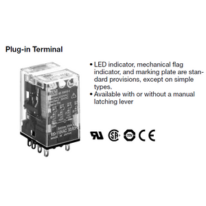 IDEC Universal Relay 6A 4PDT 110VAC W/LED Lamp Latching Lever Model# RU4S-A110