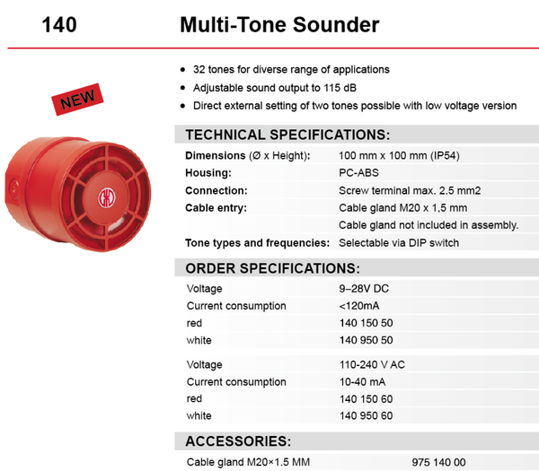 Werma Multi-Tone Sounder 9-28V DC, 6-32 Tones Model# 140.950.50