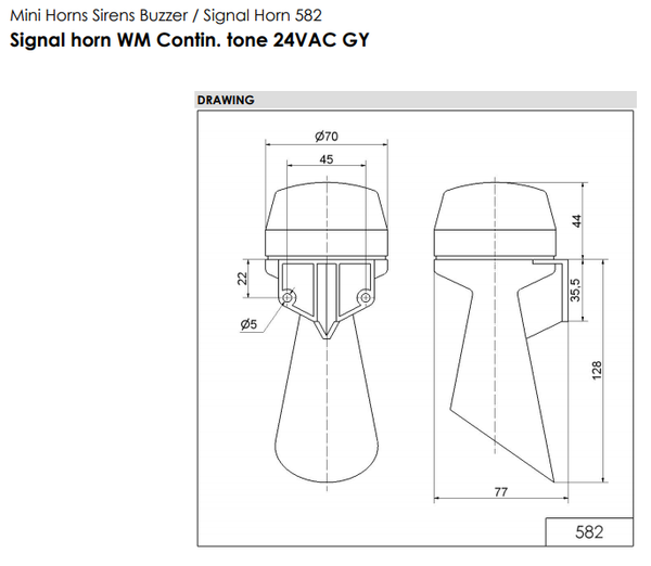 Werma Signal Horn WM Contin. tone 24VAC Grey Model# 582.052.65